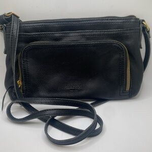 Margot Black Pebbled Leather with exterior slip & accordion pocket Crossbody bag